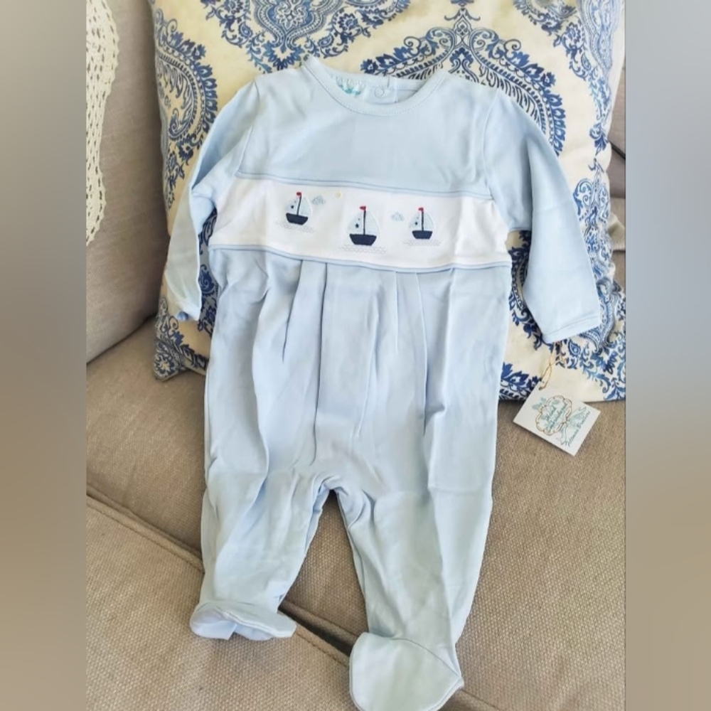 Light Blue Sailboat Kids Footie